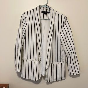 Black and White Striped Linen Blazer